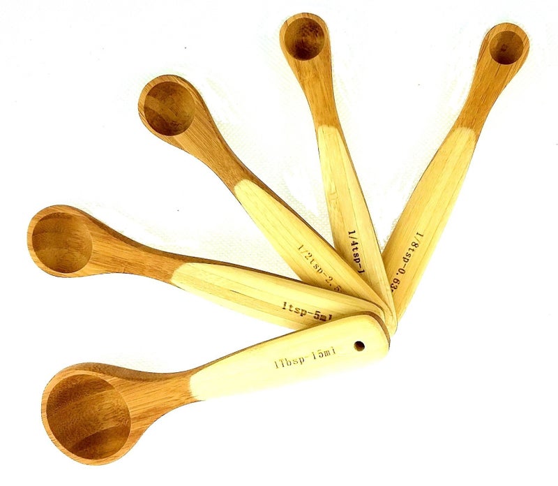 Youkoo kitchen Kitchen Bamboo Wood Measuring Spoons for Measuring Dry and Liquid Ingredients, Pack of 5 - Image 1